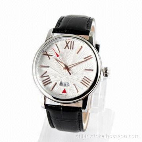 Japan Quartz movement stainless steel case/genuine leather band vogue watch for men